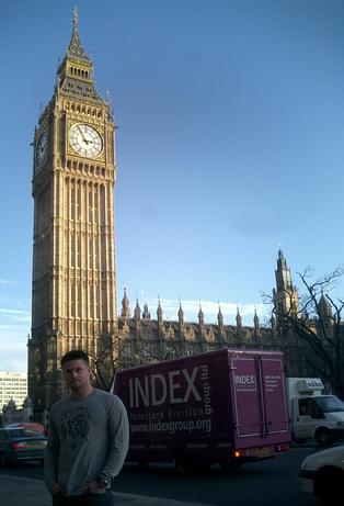 Todd Fox with Big Ben in London
