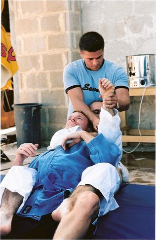 Todd Fox teaching Jiu Jitsu to Guy Ritchie and Simon Purple Hayes on the set of Swept Away.